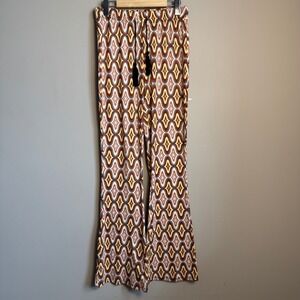 Forever 21 Retro Geometric Print Flare Leg Tassel Tie Waist Pants Multicolor S